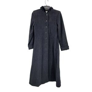 Vtg 80's Albert Nipon Wool Coat Sz 2‎ Gray Princess Overcoat Velvet Hooded Long